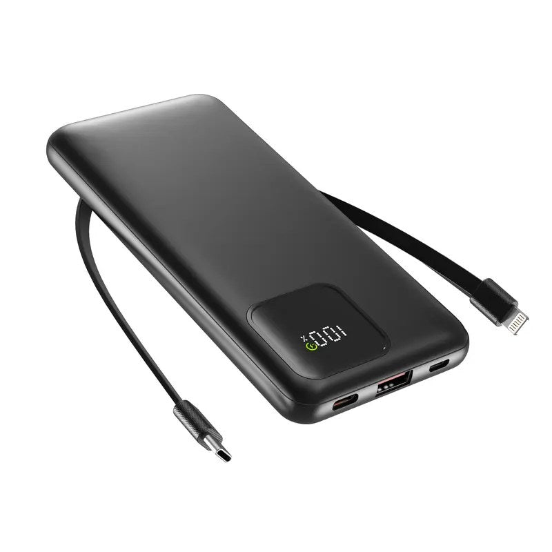 10000mAh Compact Power Bank — 22.5W Fast Charging, Built-in Cables