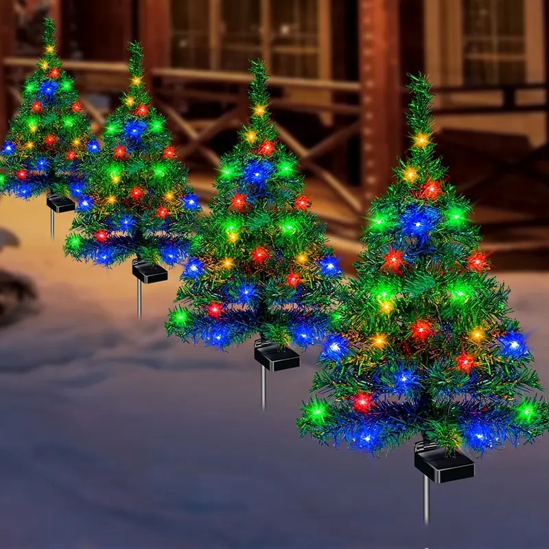 EVEDIOR Solar Christmas Tree Pathway Lights — 4-Pack