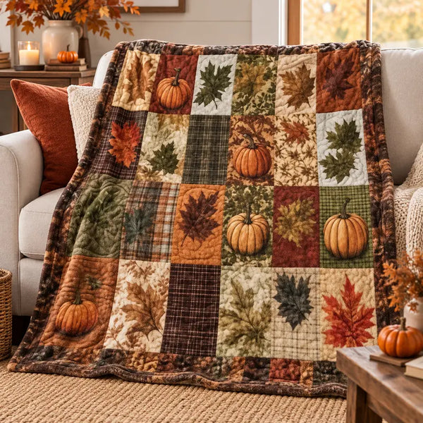 Fall Throw Blanket — Pumpkin Leaf Fleece