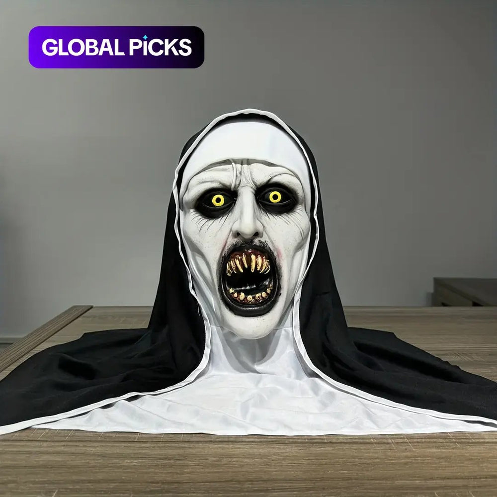 Frightening Nun Costume Mask — Latex