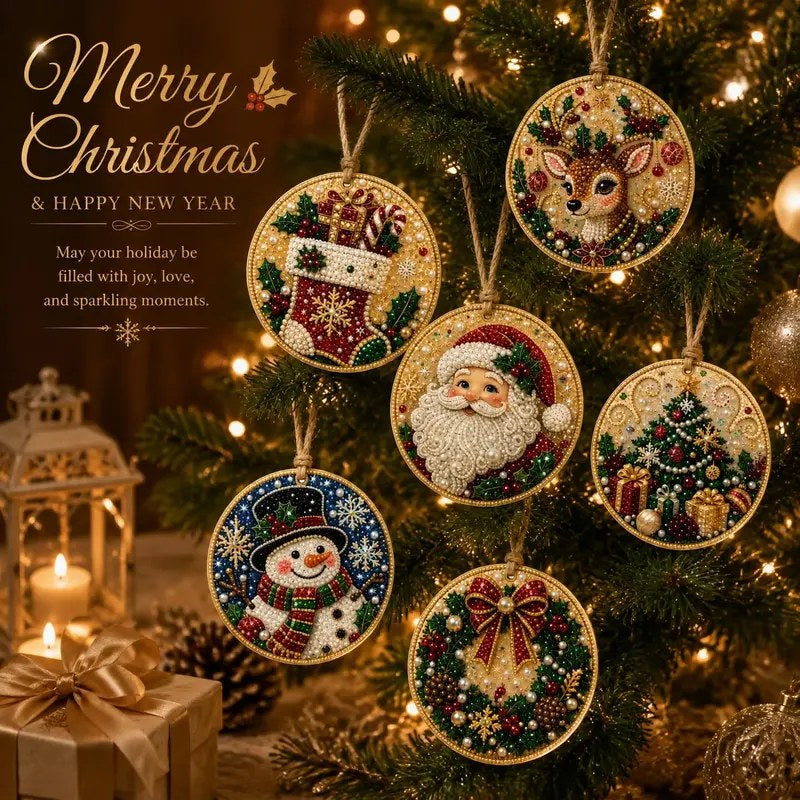 Christmas Diamond Painting Ornament Kit — Wood Base