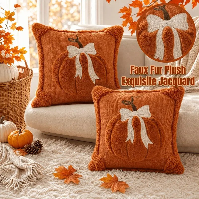 Pumpkin Bow Cushion Covers — 18x18, Thanksgiving