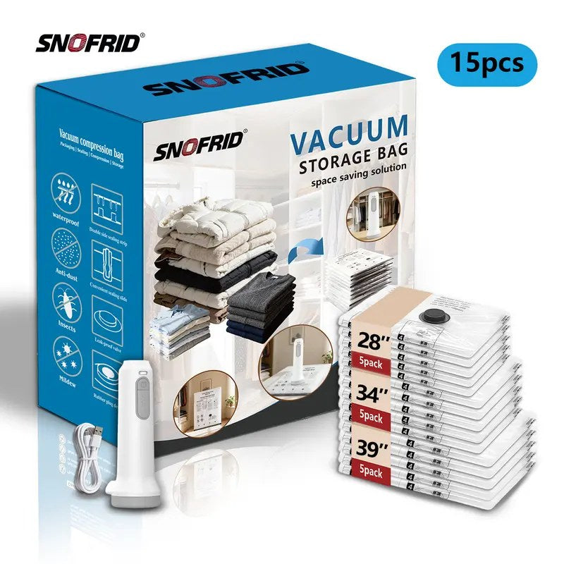 Snofrid Vacuum Storage Bags — 15-Pack with Cordless Pump