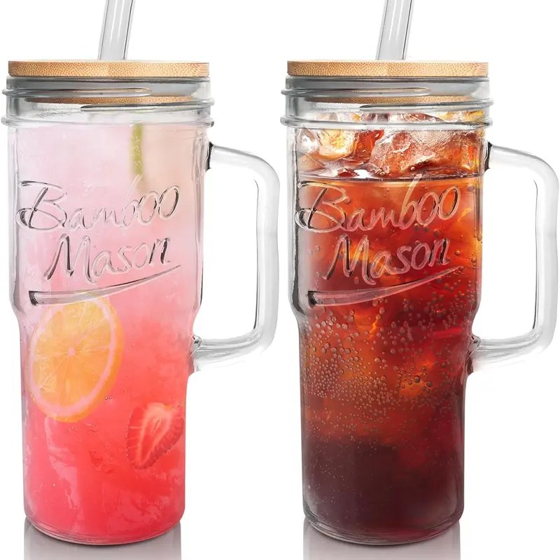 ANOTION Glass Cups with Lids & Straws — 24oz