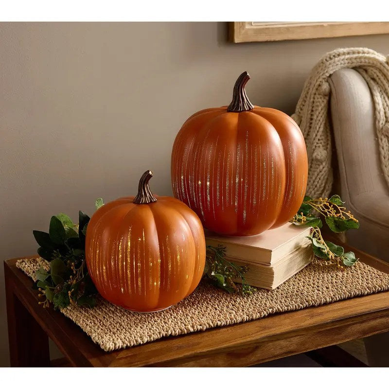 Illuminated Starry Night Glass Pumpkins — Set of 2